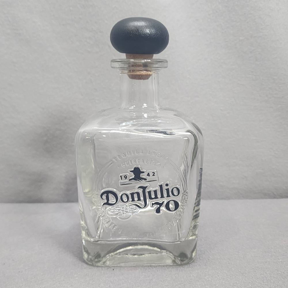 Don Julio 70 Cristalino Tequila Bottle Clear Glass‎ Empty 750mL with Cork 7.5in
